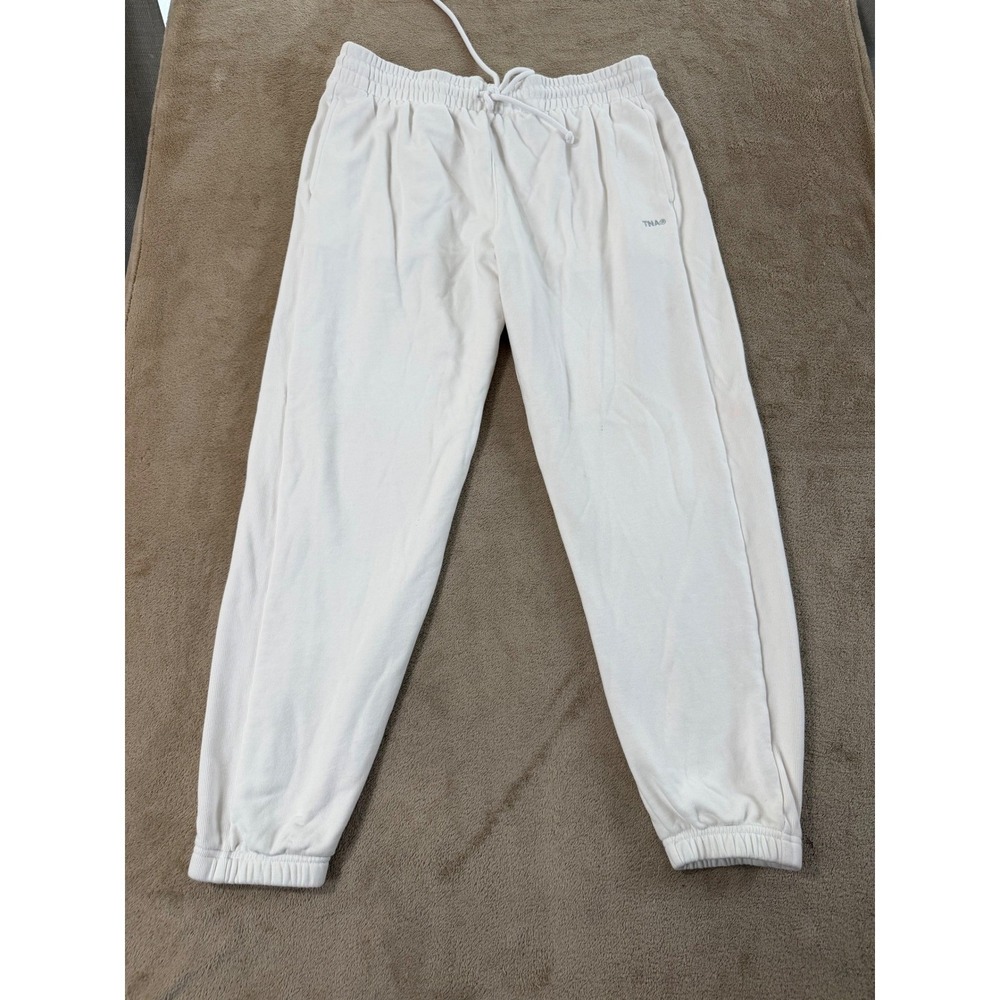 TNA Sweatfleece Terry Fleece Boyfriend Fit Joggers Womens Size L Off White EUC
